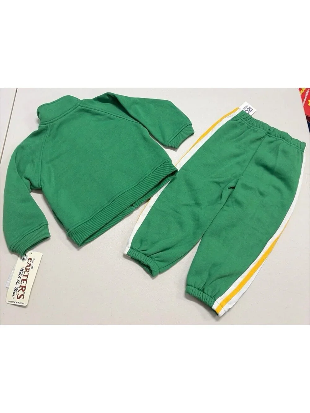 NWT Carter's Green & Yellow Sweatsuit Jumpsuit Tracksuit 3T